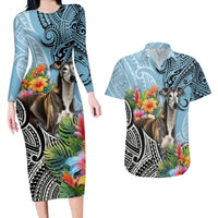 Polynesian Greyhound Couples Matching Long Sleeve Bodycon Dress and Hawaiian Shirt Polynesian Pattern And Greyhound - Wonder Print Shop