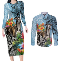 Polynesian Greyhound Couples Matching Long Sleeve Bodycon Dress and Long Sleeve Button Shirts Polynesian Pattern And Greyhound - Wonder Print Shop
