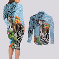 Polynesian Greyhound Couples Matching Long Sleeve Bodycon Dress and Long Sleeve Button Shirts Polynesian Pattern And Greyhound - Wonder Print Shop