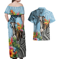 Polynesian Greyhound Couples Matching Off Shoulder Maxi Dress and Hawaiian Shirt Polynesian Pattern And Greyhound - Wonder Print Shop