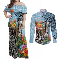 Polynesian Greyhound Couples Matching Off Shoulder Maxi Dress and Long Sleeve Button Shirts Polynesian Pattern And Greyhound - Wonder Print Shop