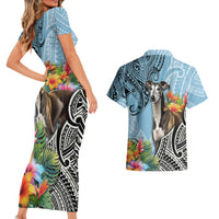 Polynesian Greyhound Couples Matching Short Sleeve Bodycon Dress and Hawaiian Shirt Polynesian Pattern And Greyhound - Wonder Print Shop