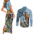 Polynesian Greyhound Couples Matching Short Sleeve Bodycon Dress and Long Sleeve Button Shirts Polynesian Pattern And Greyhound - Wonder Print Shop