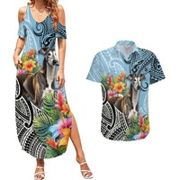 Polynesian Greyhound Couples Matching Summer Maxi Dress and Hawaiian Shirt Polynesian Pattern And Greyhound - Wonder Print Shop
