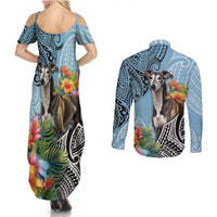 Polynesian Greyhound Couples Matching Summer Maxi Dress and Long Sleeve Button Shirts Polynesian Pattern And Greyhound - Wonder Print Shop
