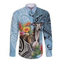 Polynesian Greyhound Long Sleeve Button Shirt Polynesian Pattern And Greyhound - Wonder Print Shop