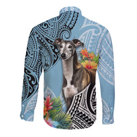 Polynesian Greyhound Long Sleeve Button Shirt Polynesian Pattern And Greyhound - Wonder Print Shop