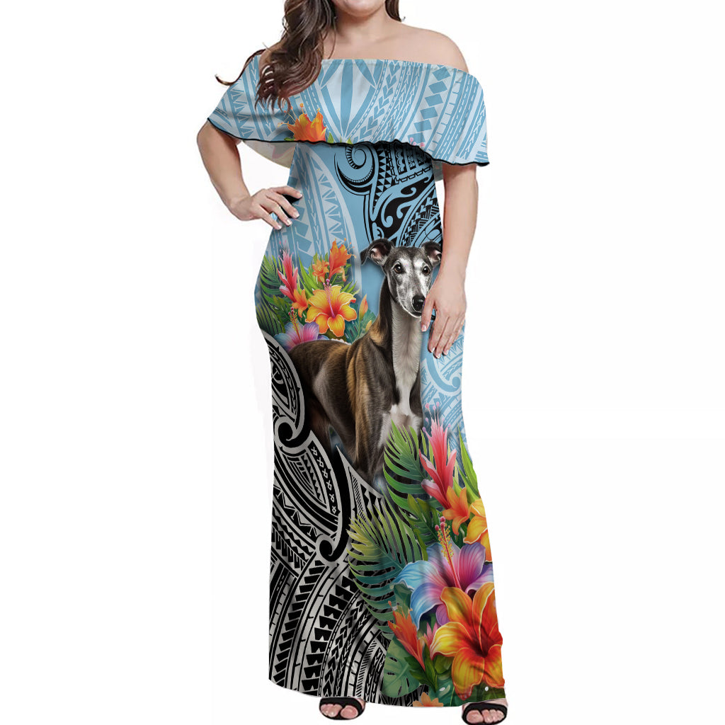 Polynesian Greyhound Off Shoulder Maxi Dress Polynesian Pattern And Greyhound - Wonder Print Shop