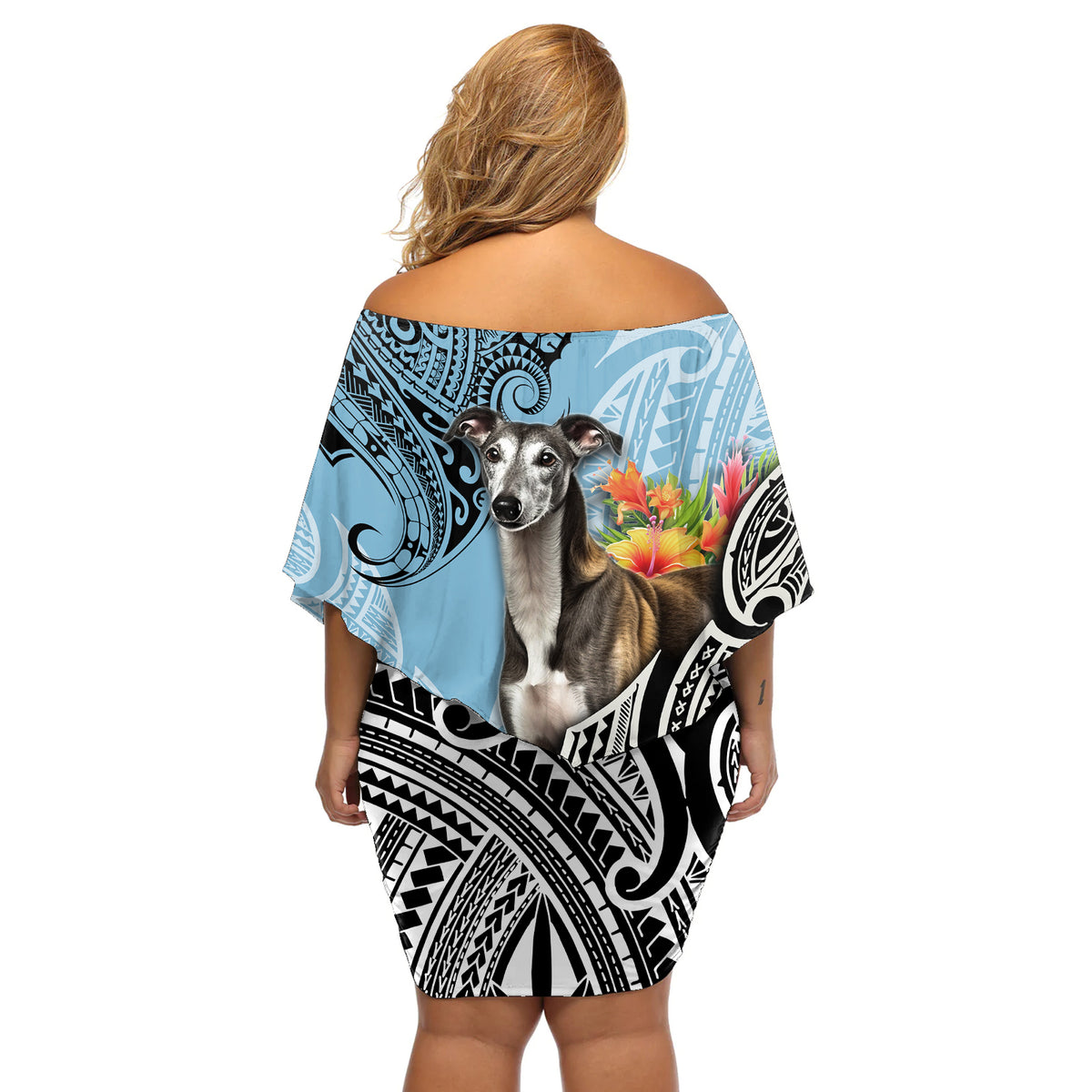 Polynesian Greyhound Off Shoulder Short Dress Polynesian Pattern And Greyhound - Wonder Print Shop