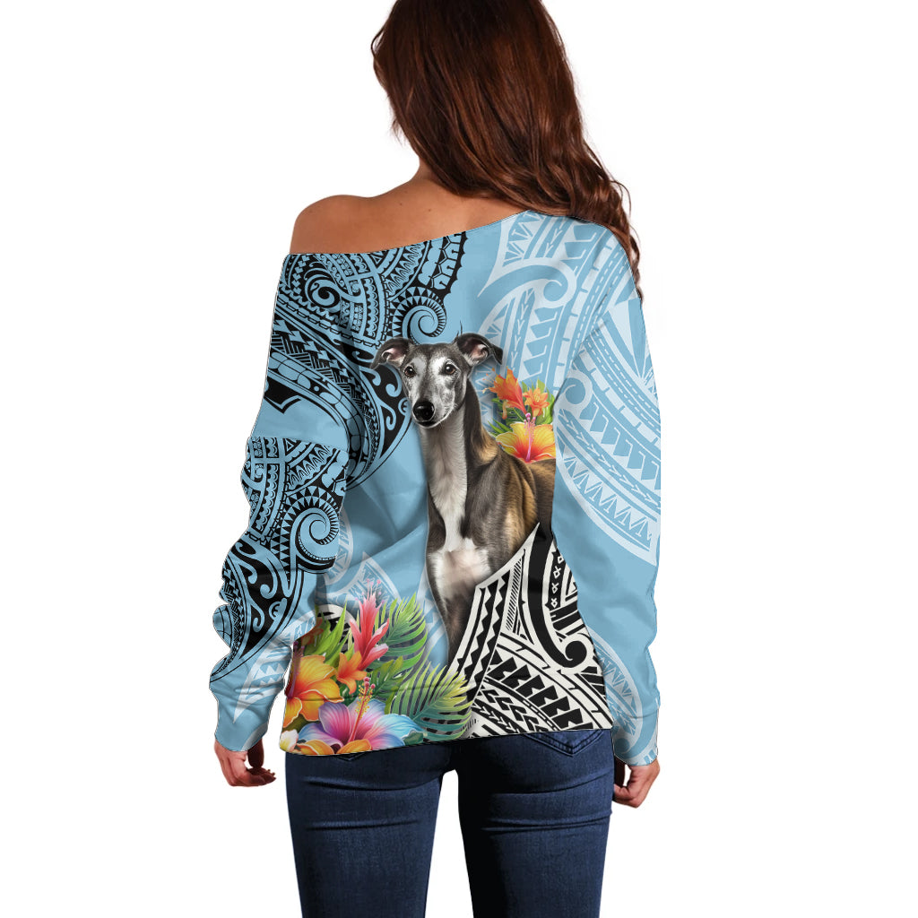 Polynesian Greyhound Off Shoulder Sweater Polynesian Pattern And Greyhound - Wonder Print Shop