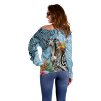 Polynesian Greyhound Off Shoulder Sweater Polynesian Pattern And Greyhound - Wonder Print Shop
