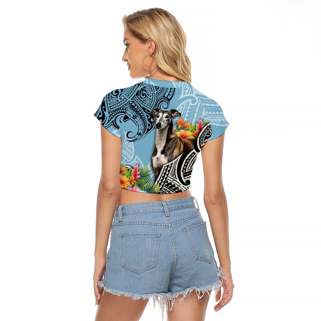 Polynesian Greyhound Raglan Cropped T Shirt Polynesian Pattern And Greyhound - Wonder Print Shop