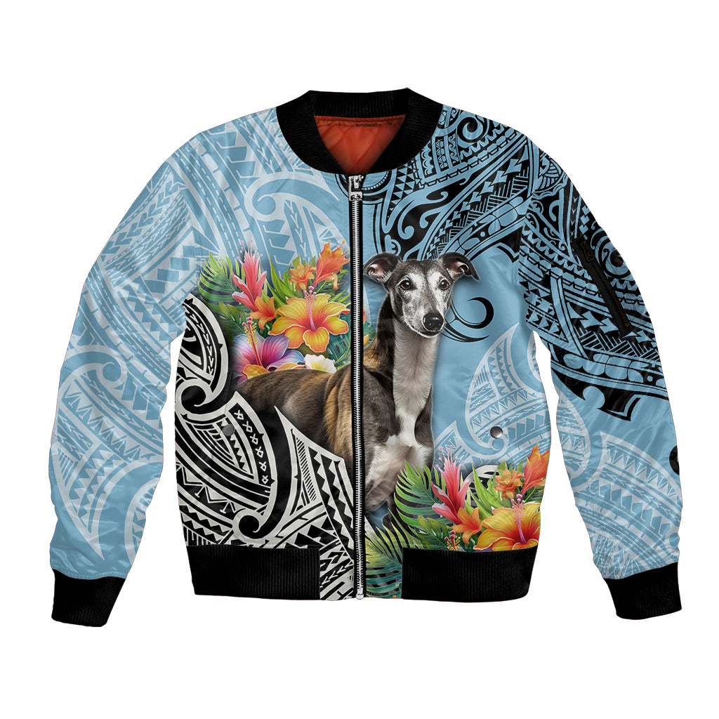 Polynesian Greyhound Sleeve Zip Bomber Jacket Polynesian Pattern And Greyhound - Wonder Print Shop