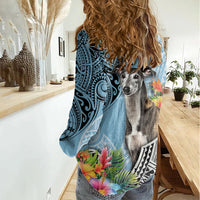 Polynesian Greyhound Women Casual Shirt Polynesian Pattern And Greyhound - Wonder Print Shop