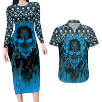 Fire Skull Couples Matching Long Sleeve Bodycon Dress and Hawaiian Shirt Of Course I'm Going To Hell I'm Just Here To Pick You Up - Wonder Print Shop