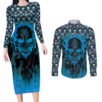 Fire Skull Couples Matching Long Sleeve Bodycon Dress and Long Sleeve Button Shirts Of Course I'm Going To Hell I'm Just Here To Pick You Up - Wonder Print Shop