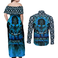 Fire Skull Couples Matching Off Shoulder Maxi Dress and Long Sleeve Button Shirts Of Course I'm Going To Hell I'm Just Here To Pick You Up - Wonder Print Shop