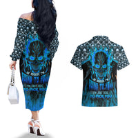 Fire Skull Couples Matching Off The Shoulder Long Sleeve Dress and Hawaiian Shirt Of Course I'm Going To Hell I'm Just Here To Pick You Up - Wonder Print Shop
