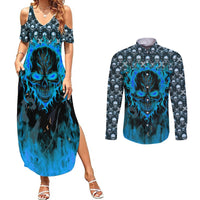 Fire Skull Couples Matching Summer Maxi Dress and Long Sleeve Button Shirts Of Course I'm Going To Hell I'm Just Here To Pick You Up - Wonder Print Shop