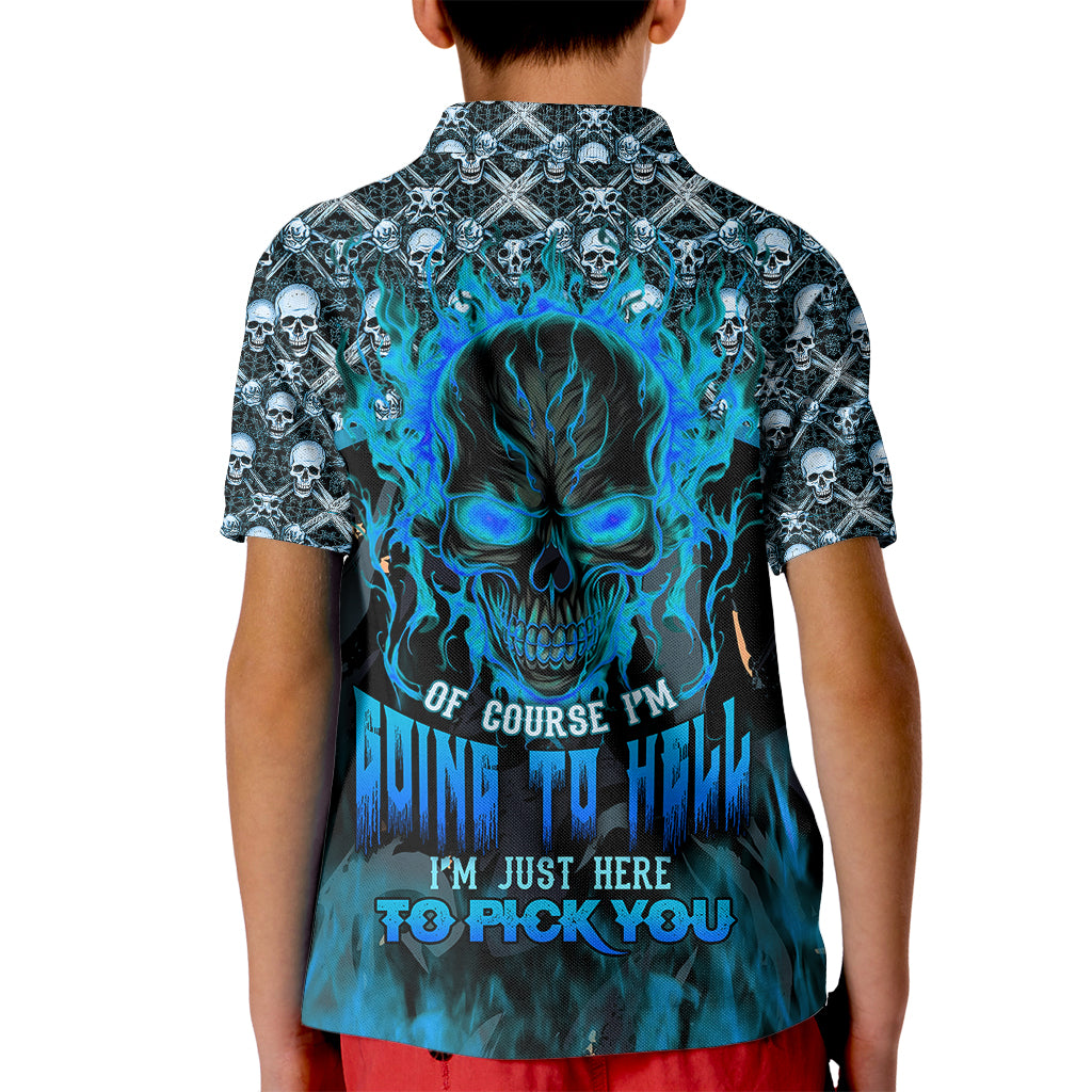 Fire Skull Kid Polo Shirt Of Course I'm Going To Hell I'm Just Here To Pick You Up - Wonder Print Shop