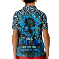 Fire Skull Kid Polo Shirt Of Course I'm Going To Hell I'm Just Here To Pick You Up - Wonder Print Shop