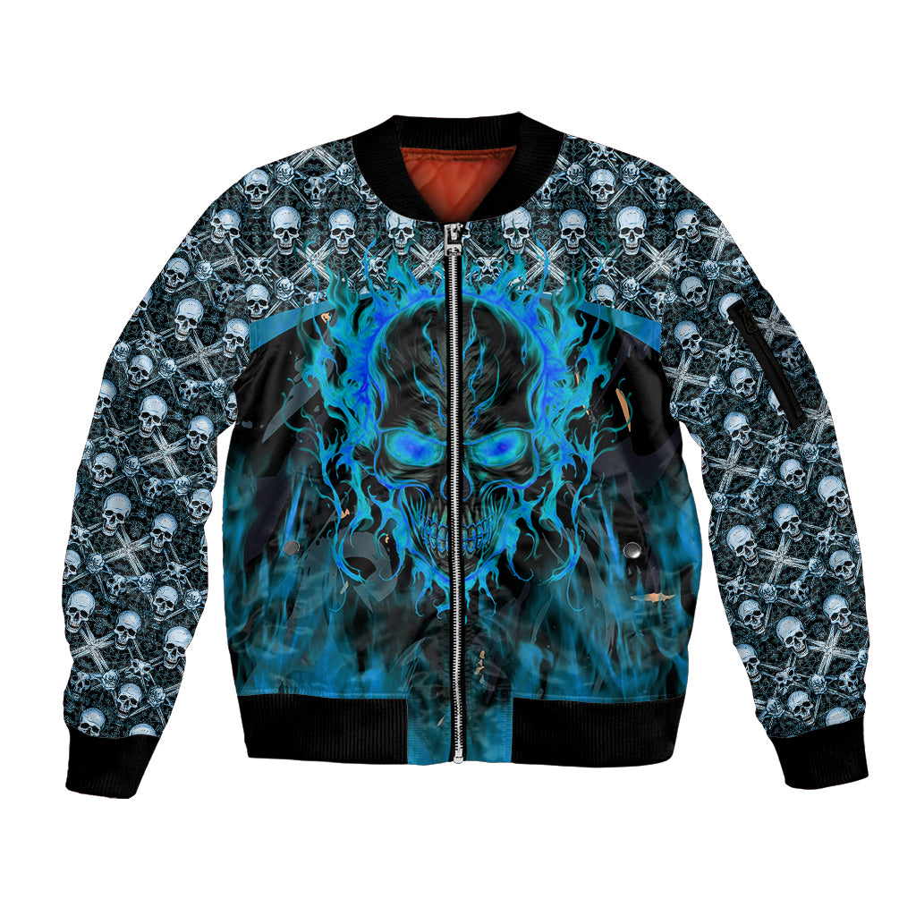 Fire Skull Sleeve Zip Bomber Jacket Of Course I'm Going To Hell I'm Just Here To Pick You Up - Wonder Print Shop