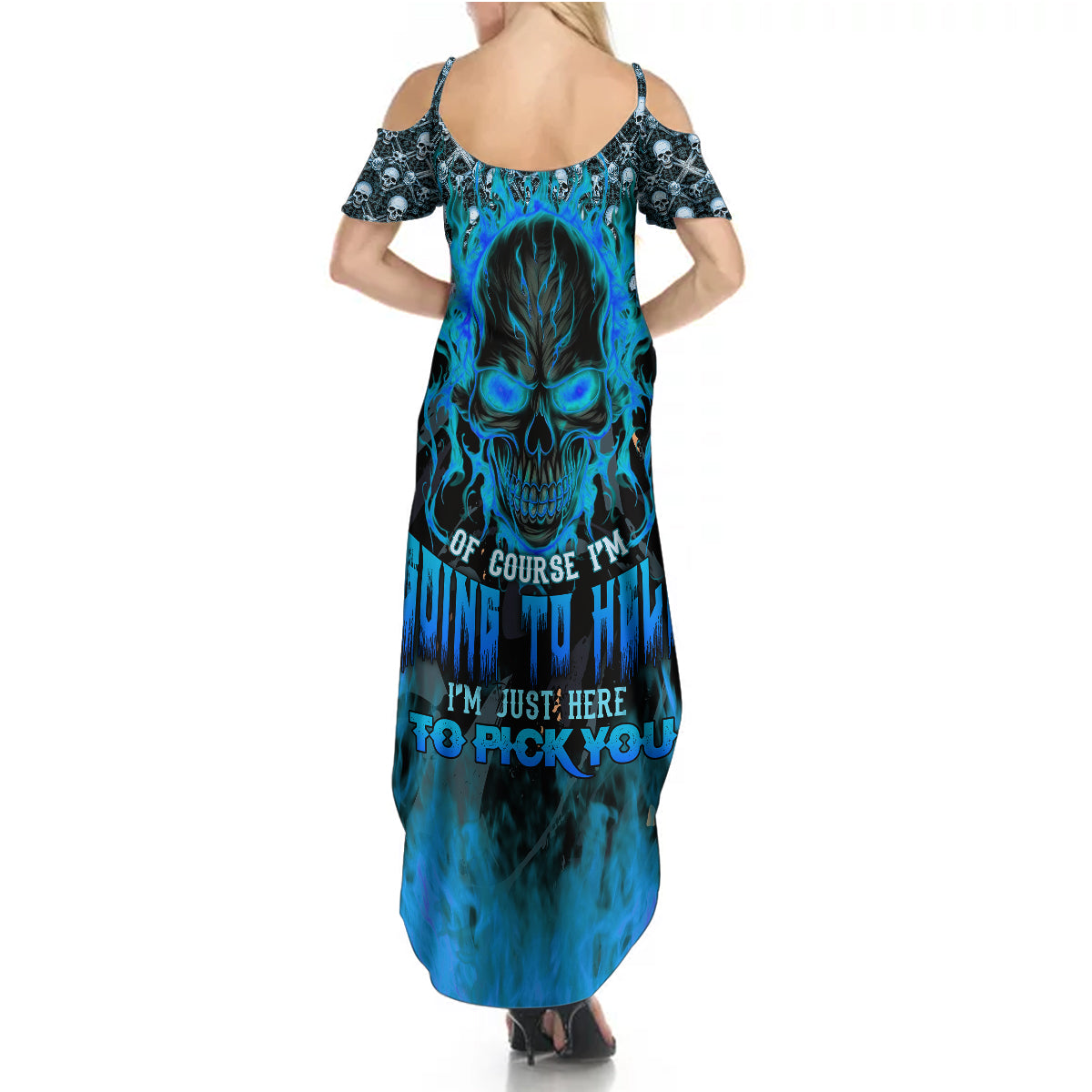 Fire Skull Summer Maxi Dress Of Course I'm Going To Hell I'm Just Here To Pick You Up - Wonder Print Shop