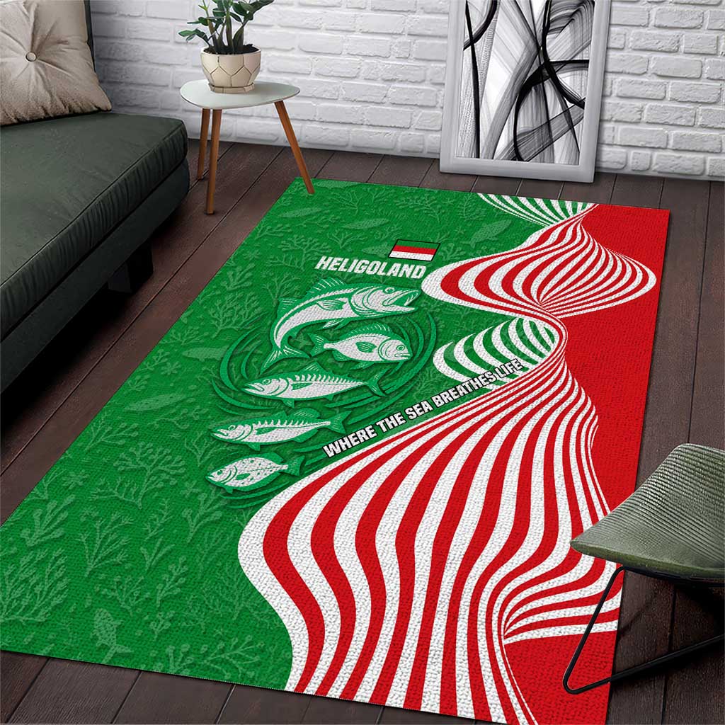 Germany Heligoland Area Rug with Fish Illustration and Red Green Wave - Wonder Print Shop