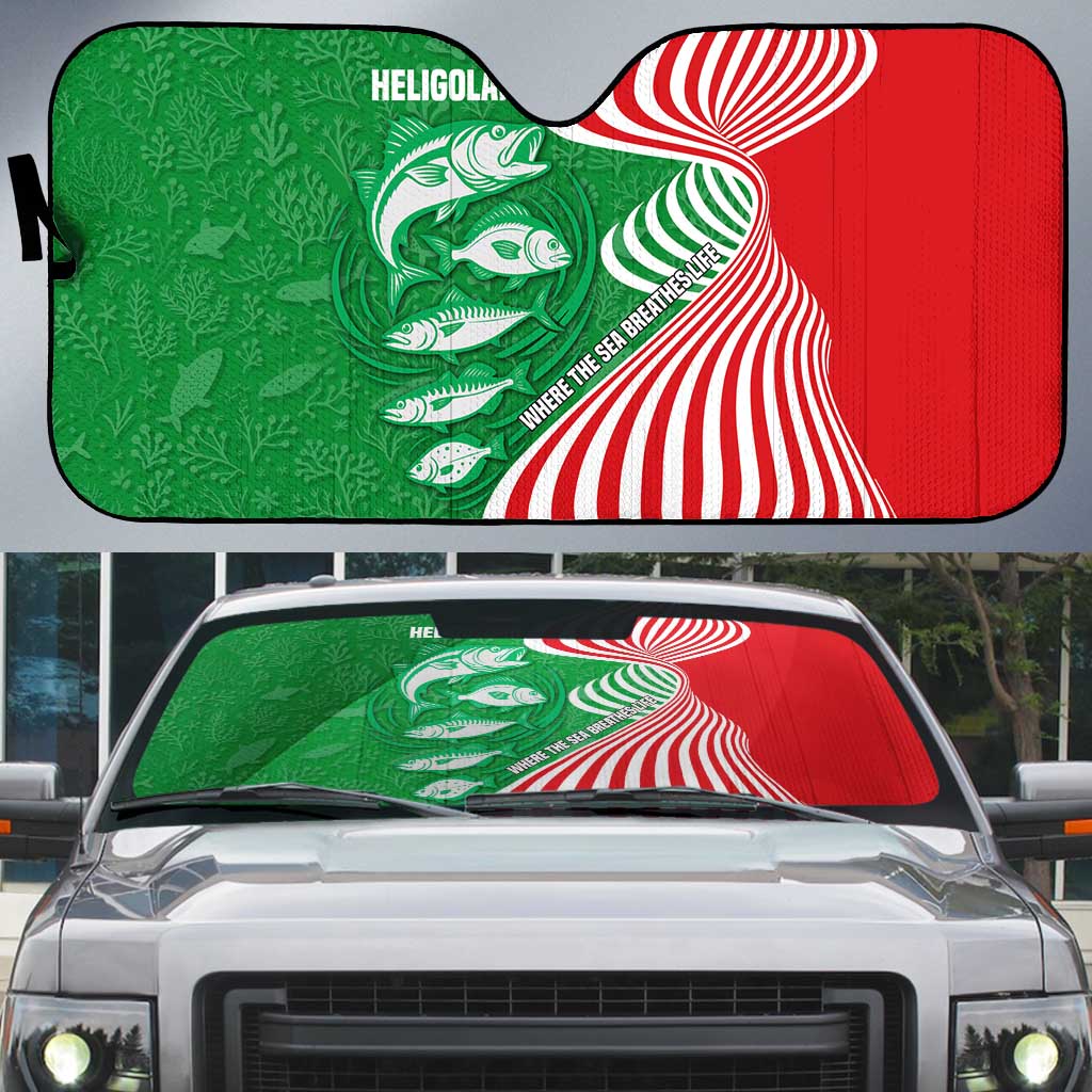 Germany Heligoland Auto Sun Shade with Fish Illustration and Red Green Wave - Wonder Print Shop