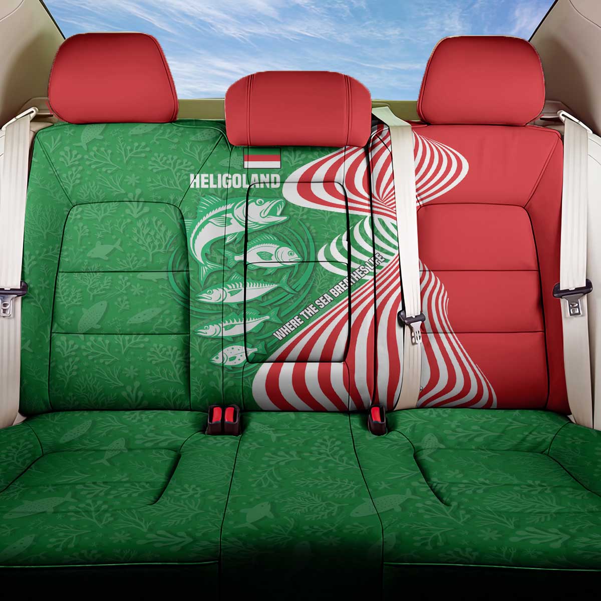 Germany Heligoland Back Car Seat Cover with Fish Illustration and Red Green Wave - Wonder Print Shop