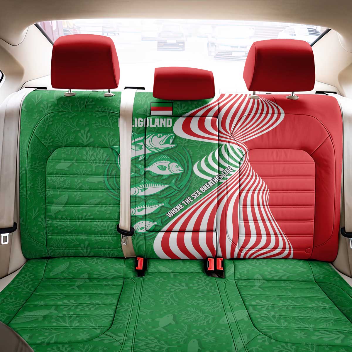 Germany Heligoland Back Car Seat Cover with Fish Illustration and Red Green Wave - Wonder Print Shop