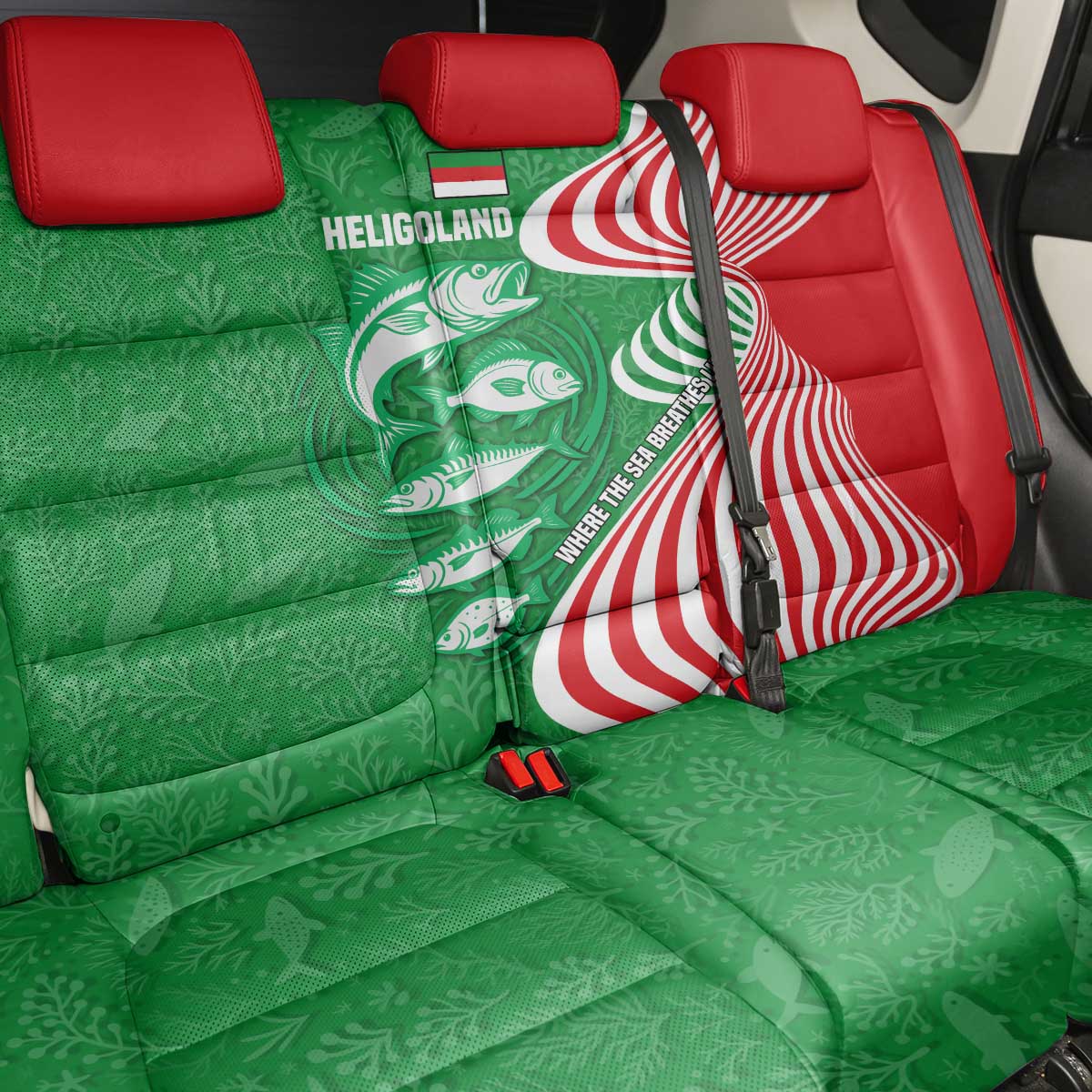 Germany Heligoland Back Car Seat Cover with Fish Illustration and Red Green Wave - Wonder Print Shop