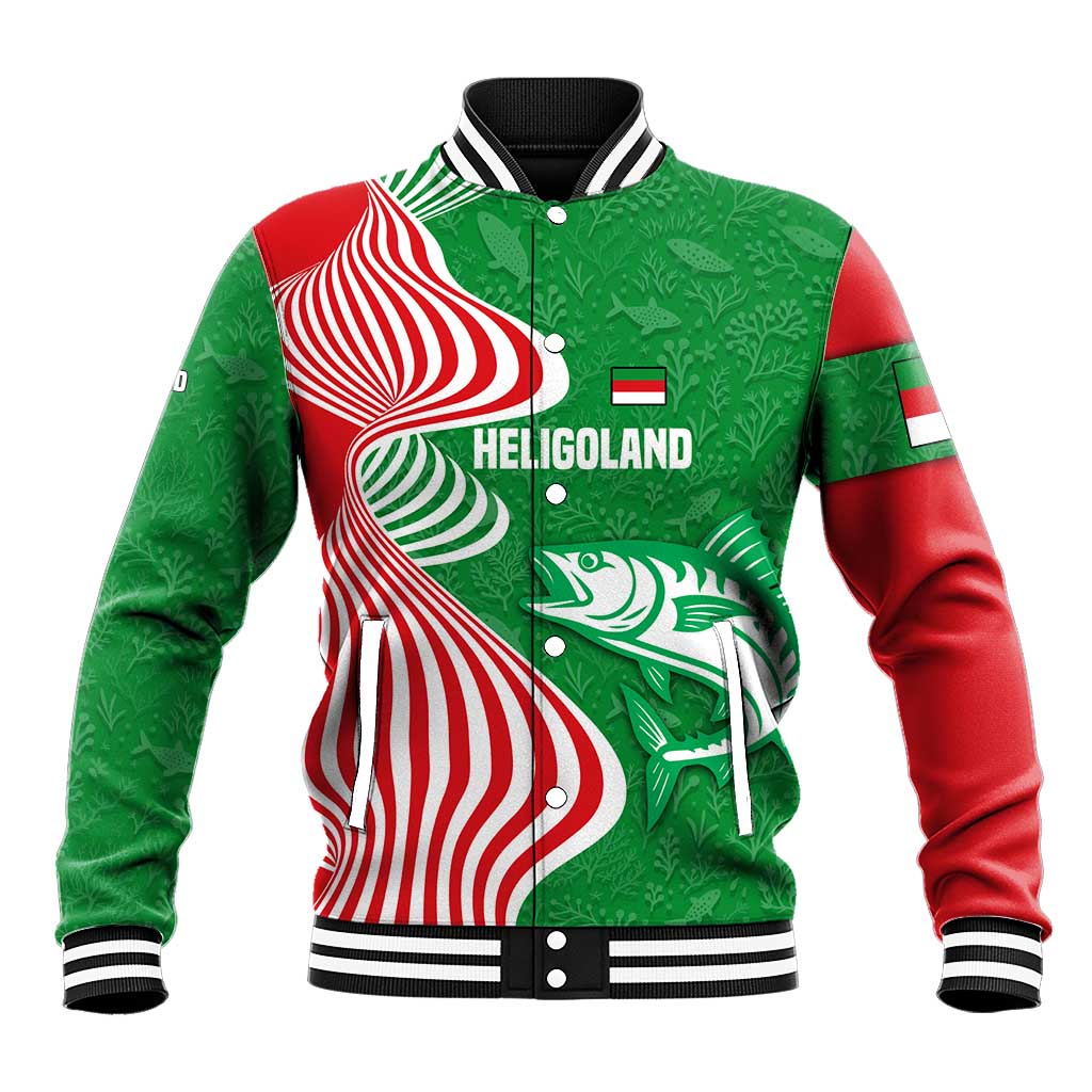 Germany Heligoland Baseball Jacket with Fish Illustration and Red Green Wave - Wonder Print Shop