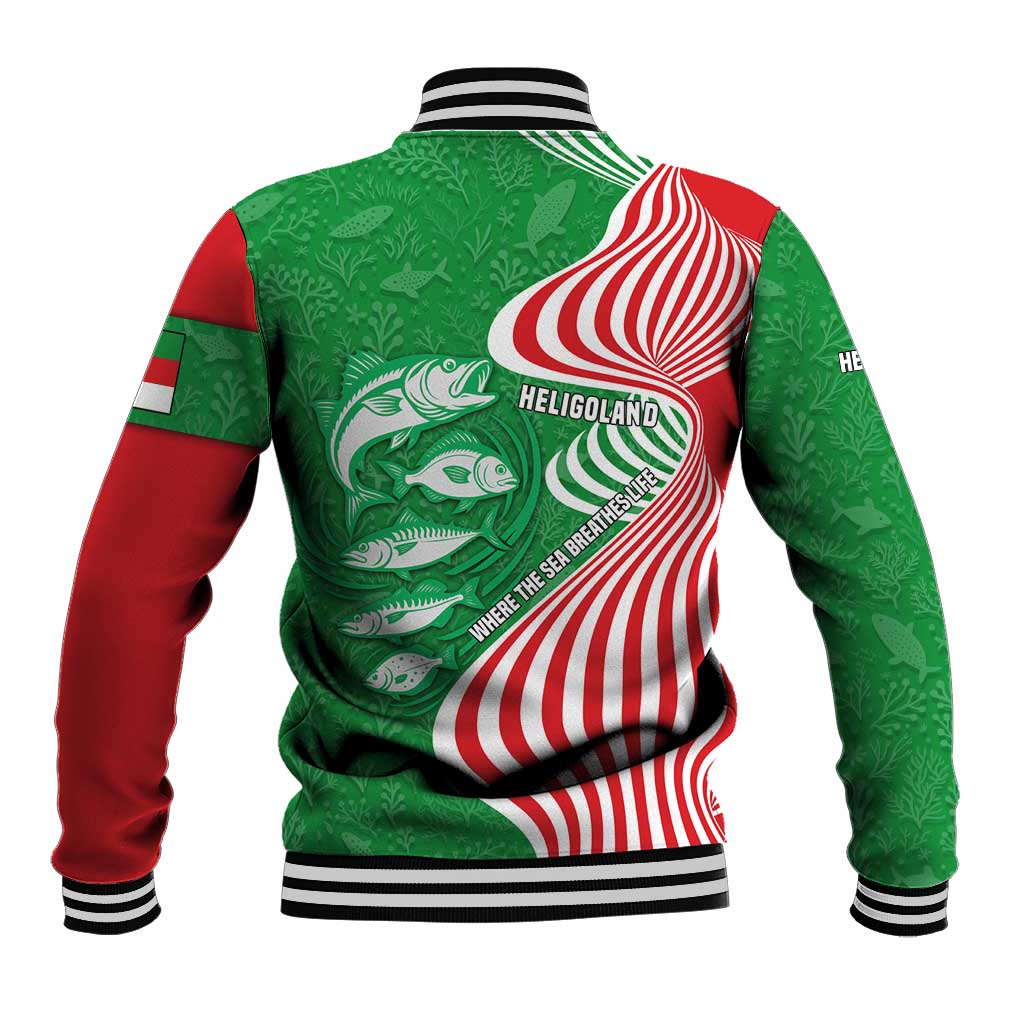 Germany Heligoland Baseball Jacket with Fish Illustration and Red Green Wave - Wonder Print Shop