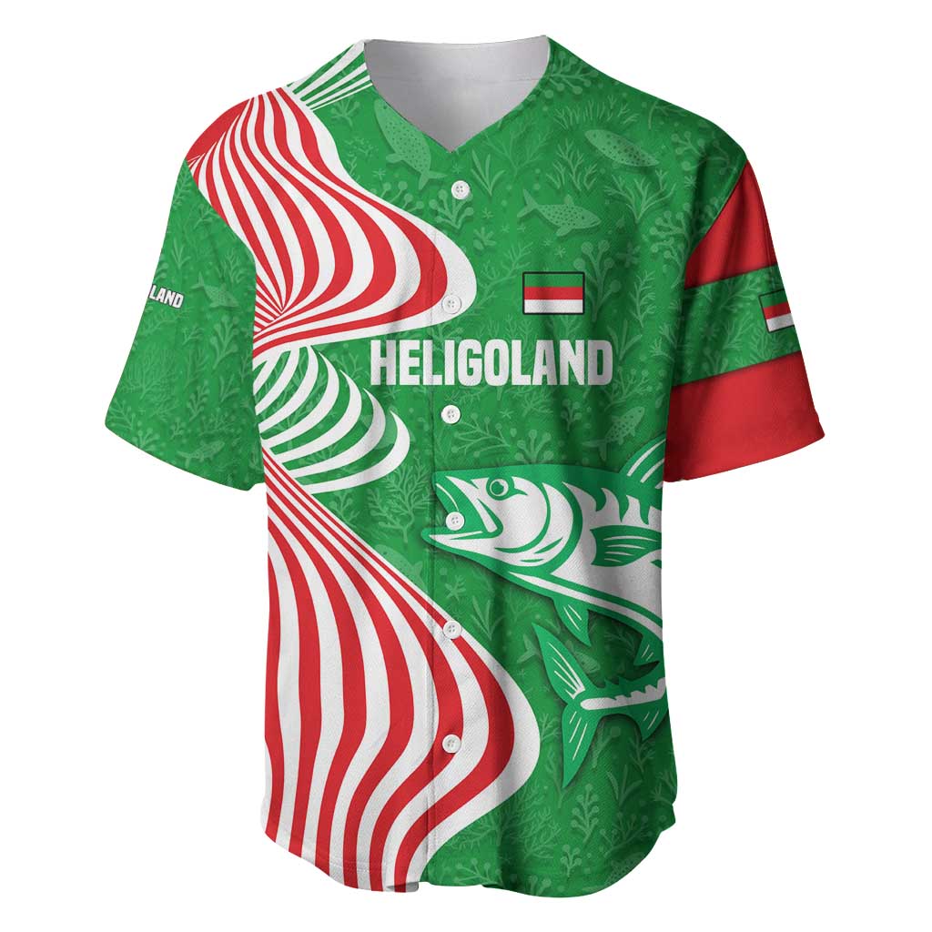 Germany Heligoland Baseball Jersey with Fish Illustration and Red Green Wave - Wonder Print Shop