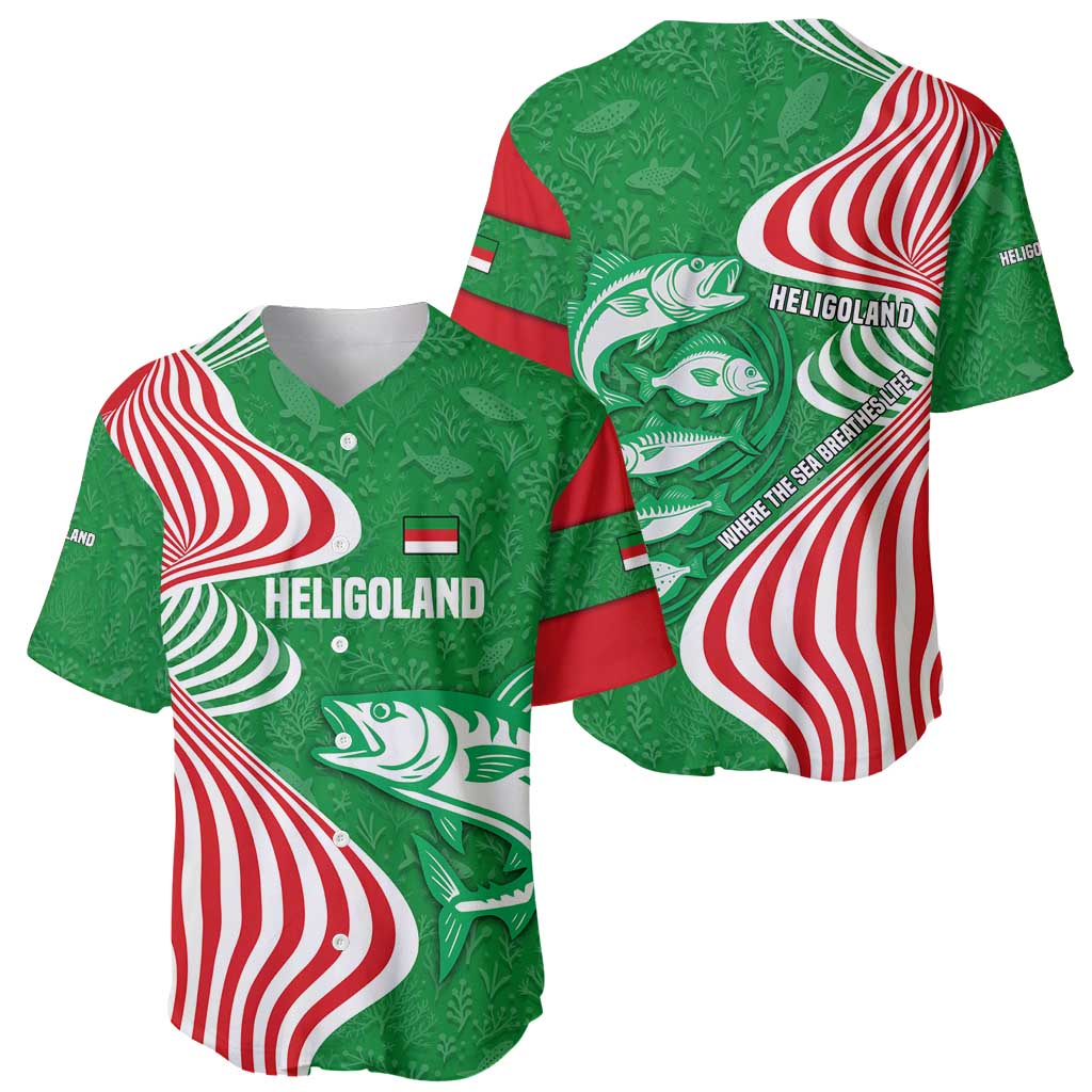 Germany Heligoland Baseball Jersey with Fish Illustration and Red Green Wave - Wonder Print Shop