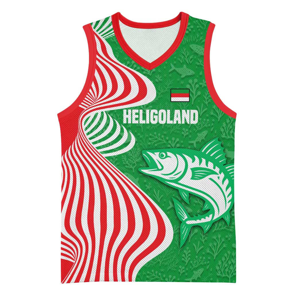 Germany Heligoland Basketball Jersey with Fish Illustration and Red Green Wave - Wonder Print Shop