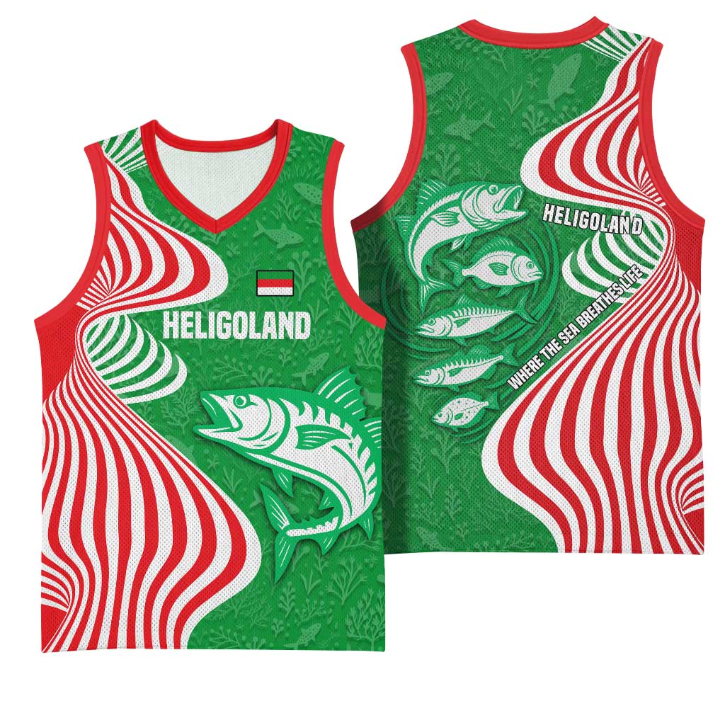 Germany Heligoland Basketball Jersey with Fish Illustration and Red Green Wave - Wonder Print Shop