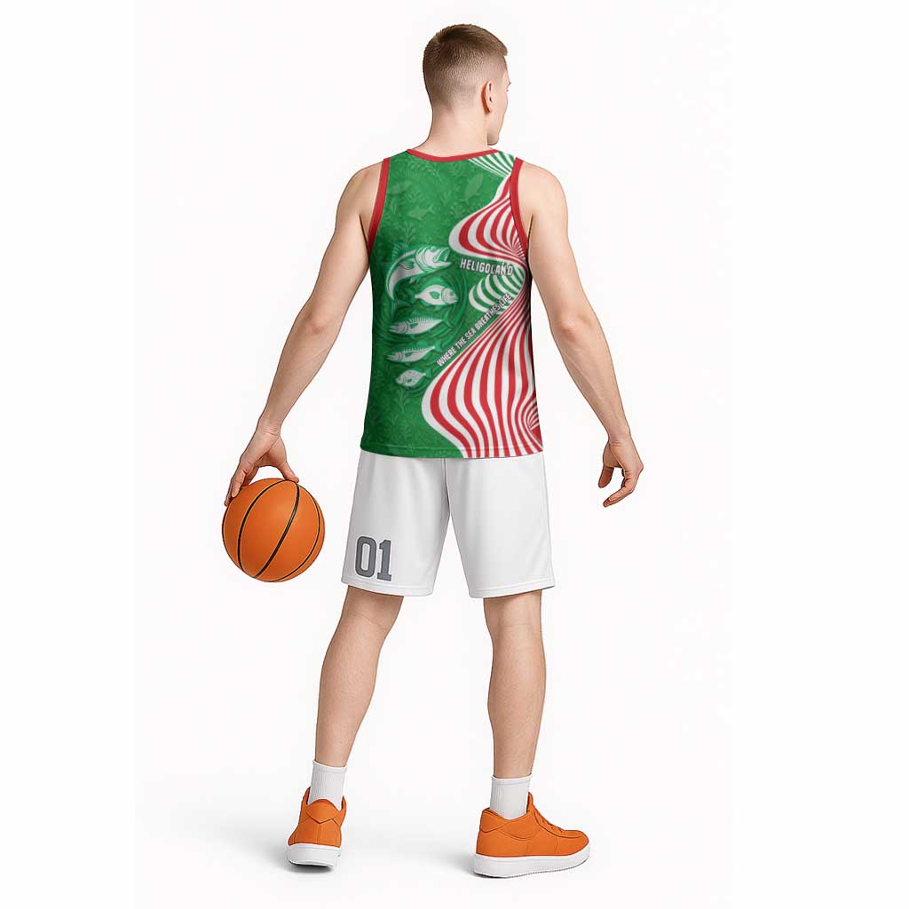 Germany Heligoland Basketball Jersey with Fish Illustration and Red Green Wave - Wonder Print Shop