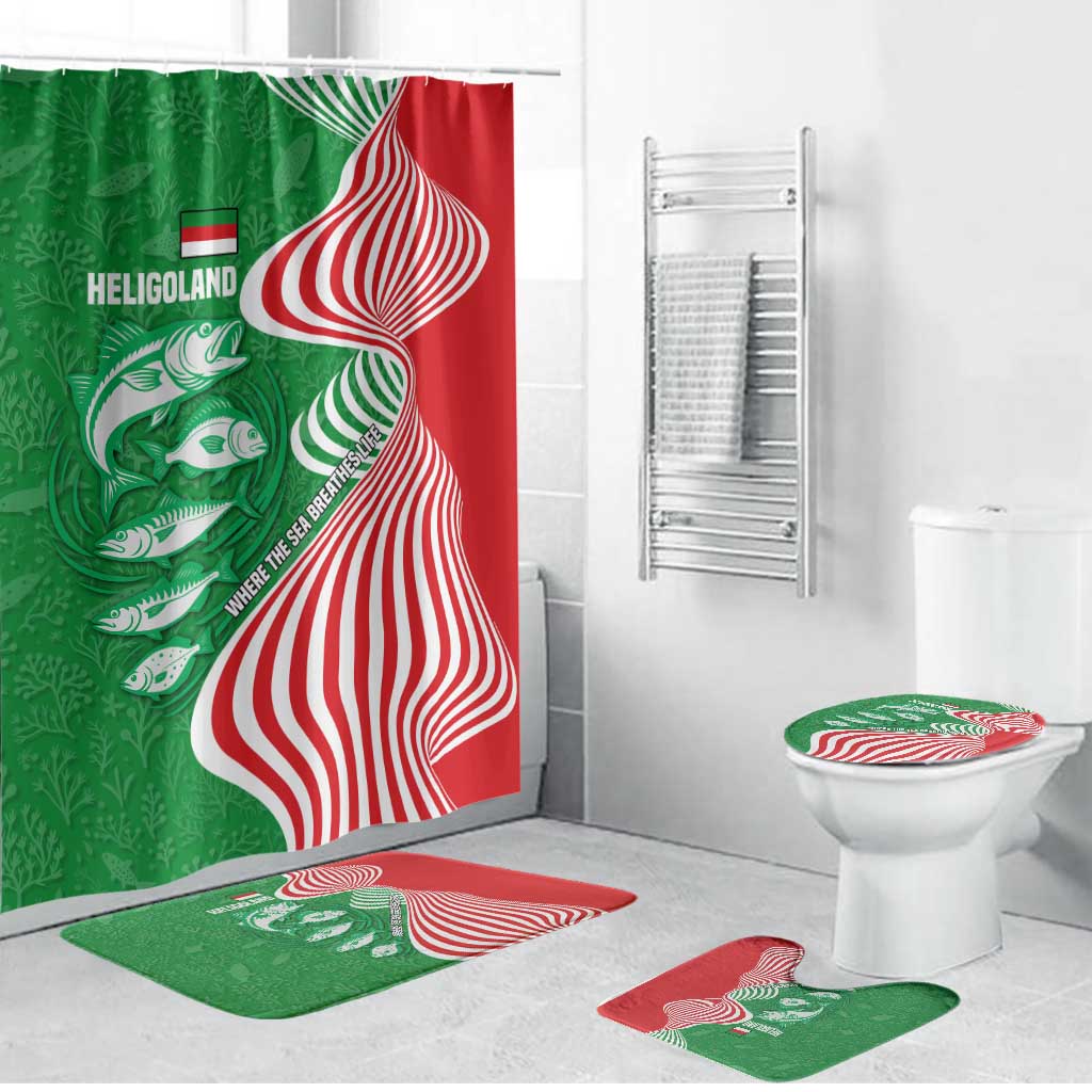 Germany Heligoland Bathroom Set with Fish Illustration and Red Green Wave - Wonder Print Shop