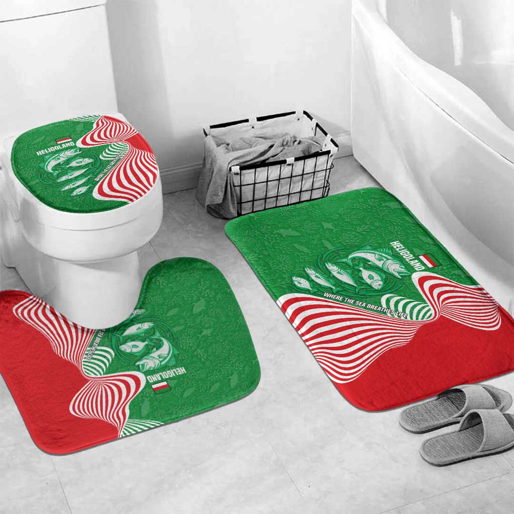 Germany Heligoland Bathroom Set with Fish Illustration and Red Green Wave - Wonder Print Shop