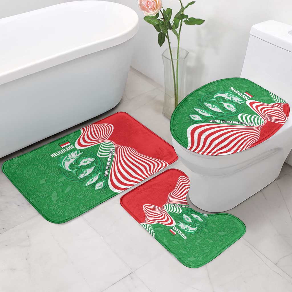 Germany Heligoland Bathroom Set with Fish Illustration and Red Green Wave - Wonder Print Shop