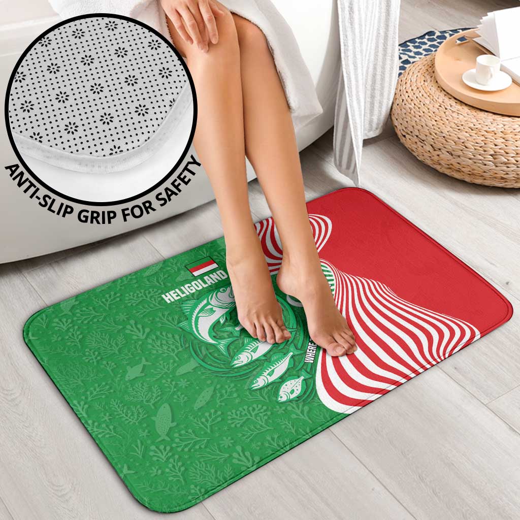Germany Heligoland Bathroom Set with Fish Illustration and Red Green Wave - Wonder Print Shop