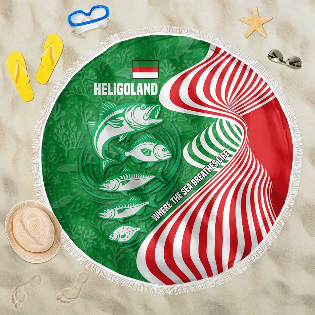 Germany Heligoland Beach Blanket with Fish Illustration and Red Green Wave - Wonder Print Shop
