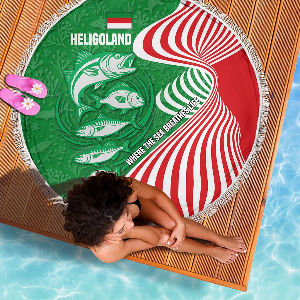 Germany Heligoland Beach Blanket with Fish Illustration and Red Green Wave - Wonder Print Shop