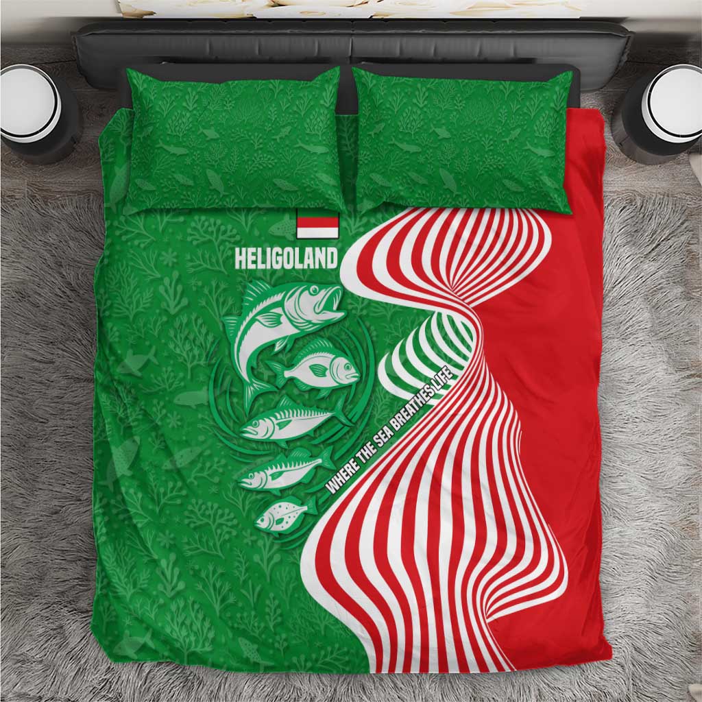 Germany Heligoland Bedding Set with Fish Illustration and Red Green Wave - Wonder Print Shop