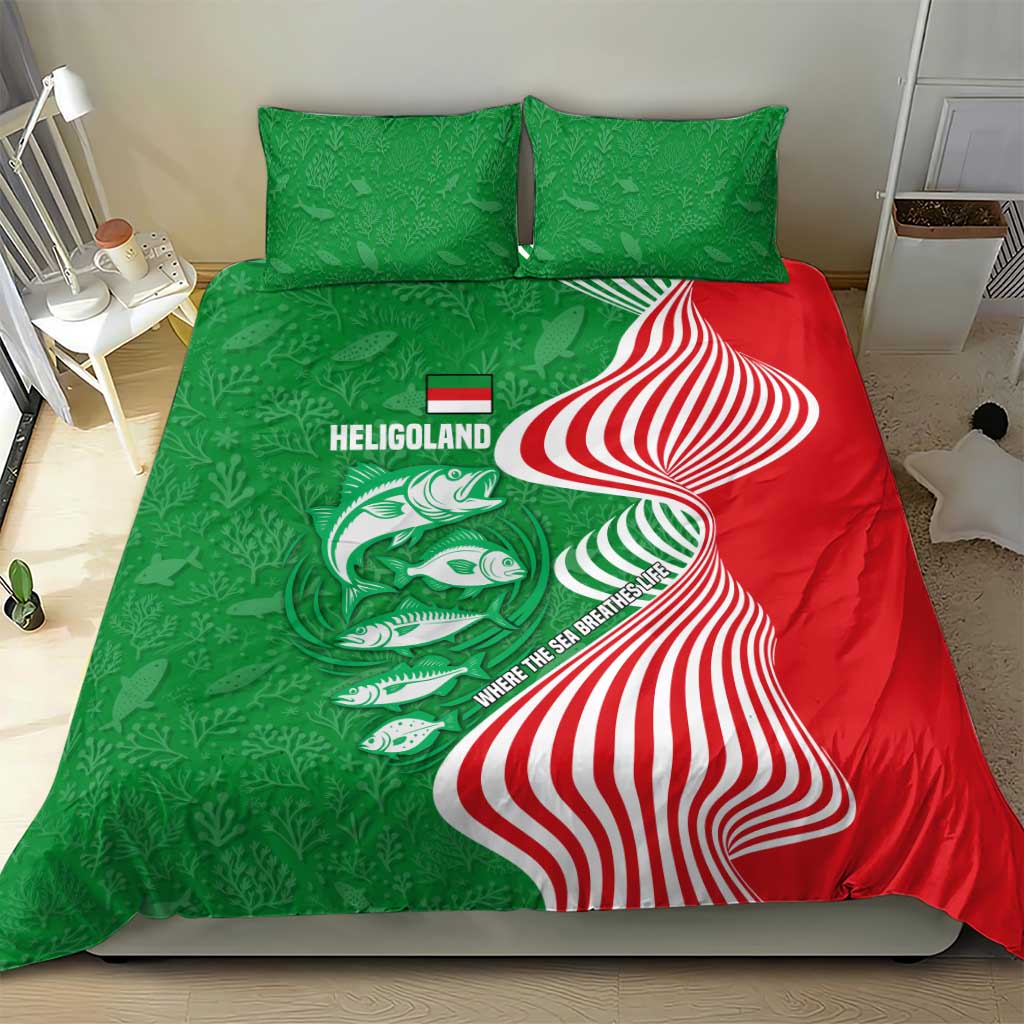 Germany Heligoland Bedding Set with Fish Illustration and Red Green Wave - Wonder Print Shop