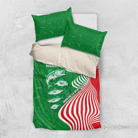 Germany Heligoland Bedding Set with Fish Illustration and Red Green Wave - Wonder Print Shop