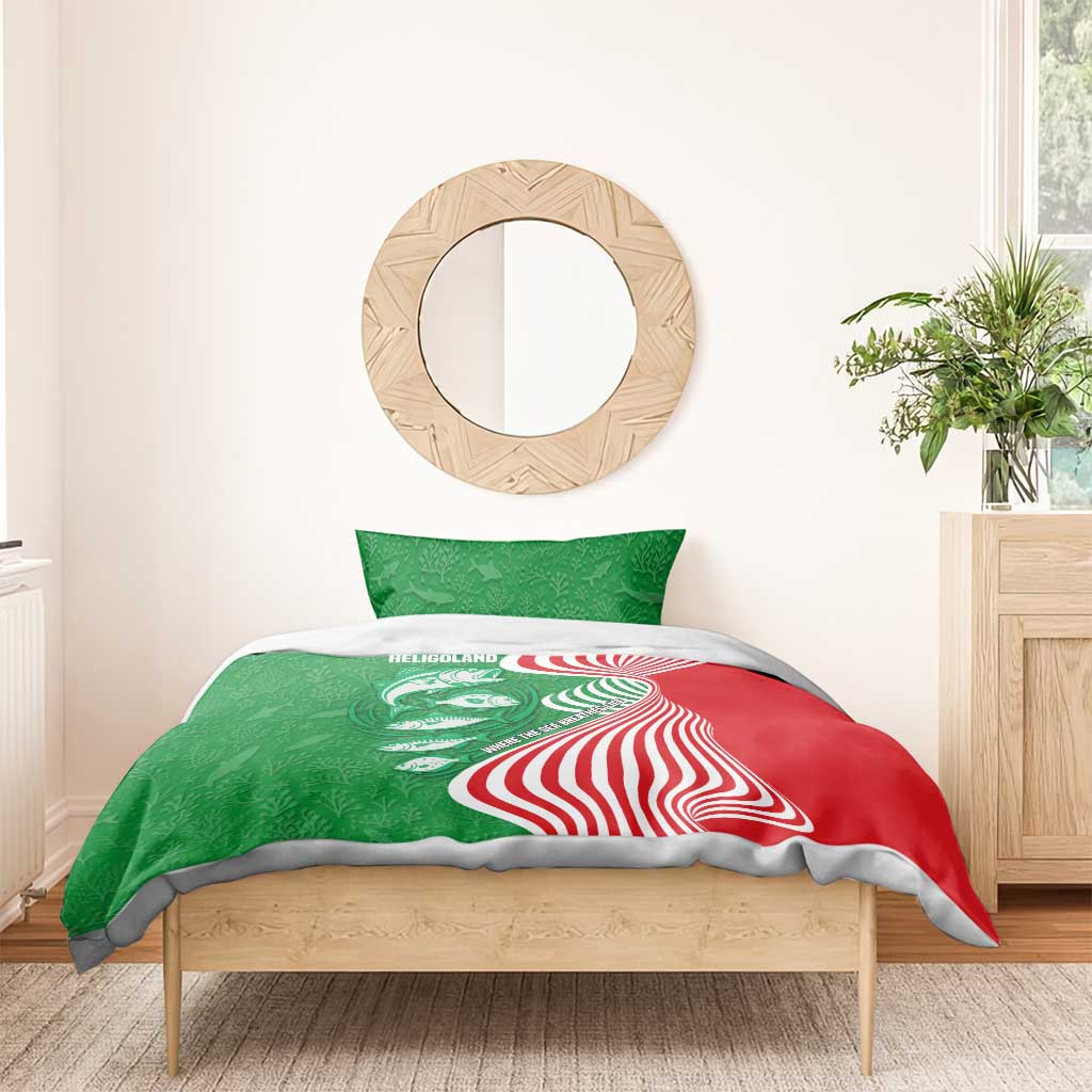Germany Heligoland Bedding Set with Fish Illustration and Red Green Wave - Wonder Print Shop