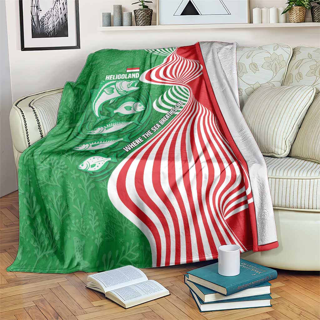 Germany Heligoland Blanket with Fish Illustration and Red Green Wave - Wonder Print Shop